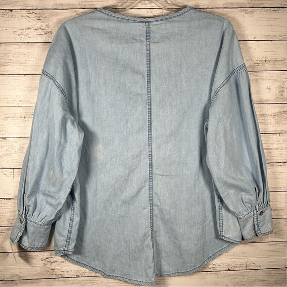 Free People Denim Dreaming Round Neck Pullover Oversized Shirt L NWT $148 - Picture 5 of 14